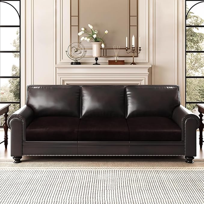 ANARACHON Leather Look Couch Cushion Covers Sofa Seat Slipcovers Sets Couches Furniture Protector for Sectional Armchair Loveseat Pets Kids Stretch Spandex Fabric (3 Cushion XL Sofa, Chocolate)