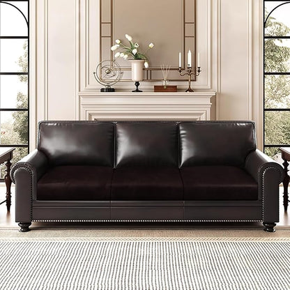 ANARACHON Leather Look Couch Cushion Covers Sofa Seat Slipcovers Sets Couches Furniture Protector for Sectional Armchair Loveseat Pets Kids Stretch Spandex Fabric (3 Cushion Sofa, Chocolate)