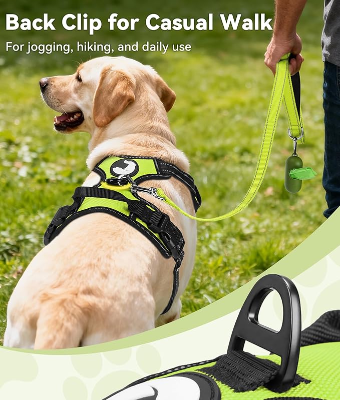 Joytale No Pull Dog Harness Medium Sized Dog, Reflective Pet Vest with Front Clip, Adjustable Soft Padded Harnesses with Easy Control Handle for Training and Walking, Green, M