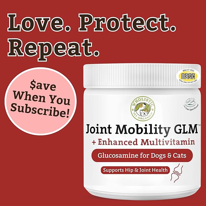 Wholistic Pet Organics - Hip and Joint Supplement for Dogs & Cats - Cat and Dog Joint Supplement - Green Lipped Mussels, Glucosamine, Chondroitin for Dogs & Cat Mobility Support - 4 Lb - 181 Scoops