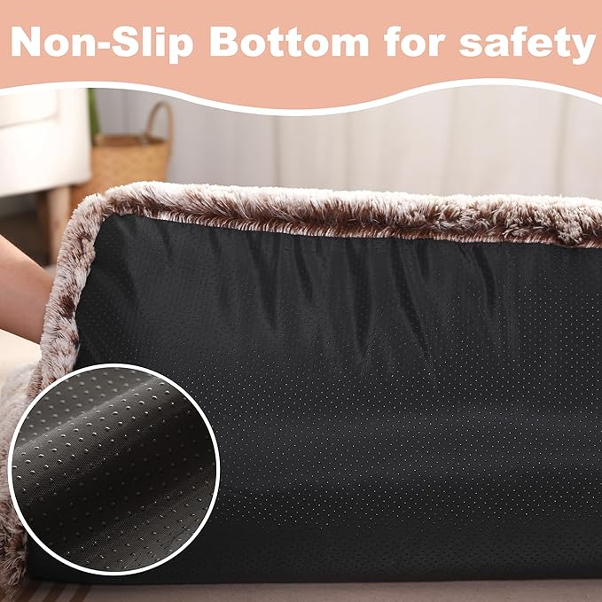 Bedfolks Waterproof Dog Crate Bed,Plush Dog Bed with Removable Washable Cover,Faux Fur Dog Crate Pad for Medium Dogs,Fluffy Dog Kennel Bed 29"x21",Brown