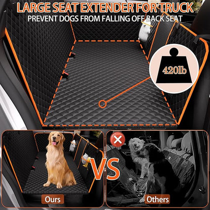 Back Seat Extender for Dogs - Large Space, Heavy-Duty Dog Car Seat Cover for Back Seat with Hard Bottom Holds 420lbs, Waterproof 600D Upgraded Material Dog Hammock for Car,Easy to Use and Clean