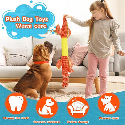 WOWBALA Interactive Tug of War Dog Toys for Small to Large Breeds - Squeaky Puppy Toys with Crinkle Paper, Stuffed Chew Toys to Keep Them Busy, Training Reward Gift for Dogs (Orange)