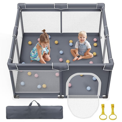 Jixrolyn Baby Playpen 50"x50", Sturdy Safety Baby Fence Play Area with Soft Breathable Mesh, Anti-Slip Base, Play Pen for Toddlers 1-3