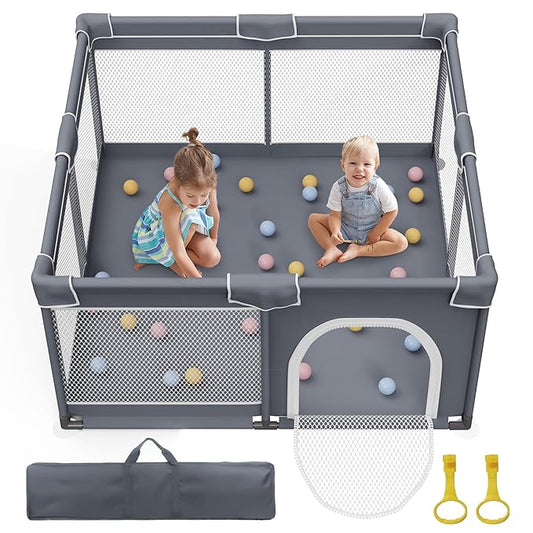 Jixrolyn Baby Playpen 50"x50", Sturdy Safety Baby Fence Play Area with Soft Breathable Mesh, Anti-Slip Base, Play Pen for Toddlers 1-3