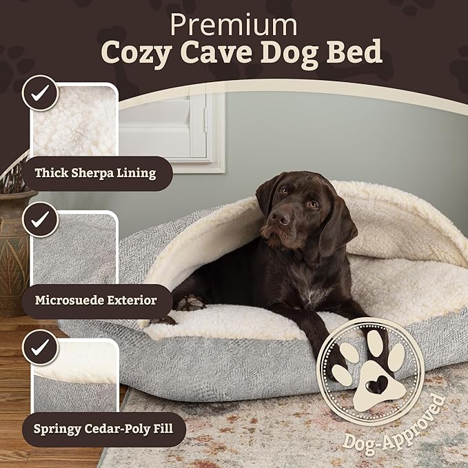 Snoozer Rectangle Cozy Cave Dog Bed - Indoor Dog Bed with Cover Cave, Covered Calming Burrow for Medium & Large Sized Pets with Blanket Attached, Enclosed, Washable Cover - Large, Palmer Dove