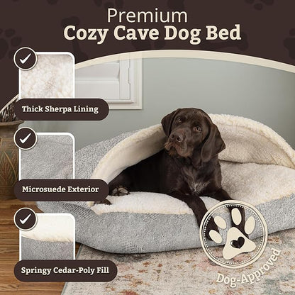 Snoozer Rectangle Cozy Cave Dog Bed - Indoor Dog Bed with Cover Cave, Covered Calming Burrow for Medium & Large Sized Pets with Blanket Attached, Enclosed, Washable Cover - Large, Palmer Dove