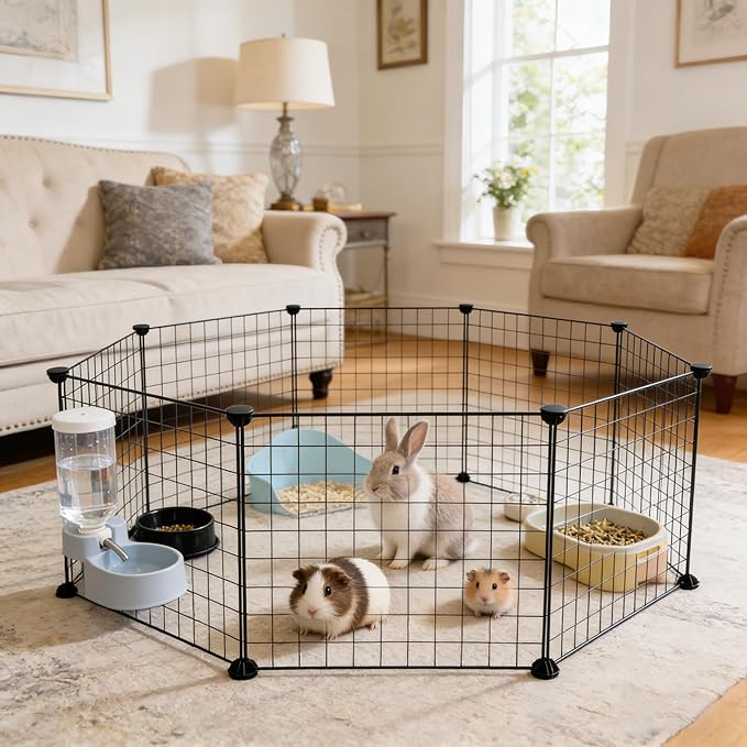 36 Panels Small Animals Playpen, Portable DIY Pet Playpen with Metal Enclosure Cage for Guinea Pig, Rabbit, Bunny, Chicken, Hedgehogs, Puppy, Hamster, Two-Story Playpen Indoor Outdoor