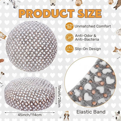 Youyole Large Washable Round Dog Bed Cover Replacement Waterproof 45 x 45 x 11 in Round Donut Bed Cover for Dog Gray Pet Beds Protector Sheet with Lovely Heart Print for Donut Beds & Pet Couch