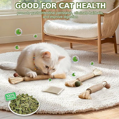 WOUSEDO 7 Pack Silvervine Sticks Cat Toy for Cats with Catnip & Matatabi Ball, Natural Chew Toys for Anxiety Relief & Dental Care, Teeth Cleaning Sticks for Indoor Cats & Kittens