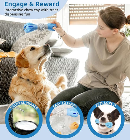Durable Dog Chew Toy, Natural Rubber Treat Dispensing Puzzle Toy for Small & Medium Breeds – Interactive Teething, Training, and Dental Care Toy to Keep Dogs Engaged & Relieve Boredom (Blue)