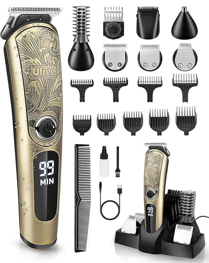 Ufree Gifts for Men, Beard Trimmer with Charging Stand, IPX7 Waterproof Electric Razor Shavers for Men, Clippers for Hair Cutting, Mens Grooming Kit for Mustache Nose Facial Body