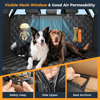Dog Car Seat Cover for Back Seat, Hard Bottom Back Seat Extender for Dogs - Supports 400lbs,New Waterproof, Scratch Resistant, Anti Slip Portable Dog Hammock,Suitable for Cars, SUVs and Trucks(black)
