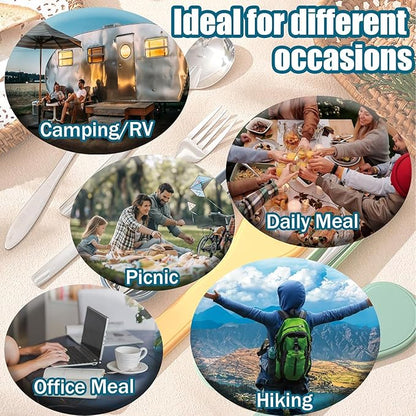RMAMSCOV Collapsible Camping Bowl with Lid, Silicone Salad Bowl Serving, Microwave Foldable Soup Ramen Expandable Plates for Travel, Picnic, Rv(Blue New with Kinfe)