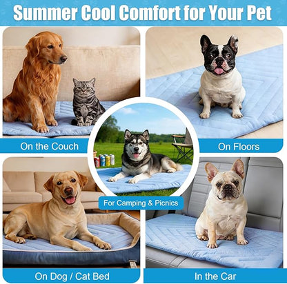 Dog Cooling Mat Self Coolings Foldable Cooling Pad for Dog in Summer Coolings Mat for Dogs and Cats Machine Washable (Rectangle,Blue, Large-48 L x 28" W)