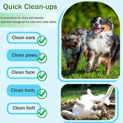 Homtyler Dog Wipes & Cleaning Gloves 2-in-1 for Dogs and Cats, Extra-Thick Pet Wipes with Coconut Oil for Lick-Safe Paws, Eyes, Ears & Body, Rinse-Free Waterless Bath for Deodorizing&Cleansing, 24 PCS