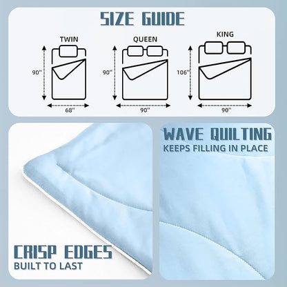 DOWNCOOL Cooling Comforter King Size, Blue Cooling Blanket for Hot Sleeper, Lightweight & Breathable Blanket for Night Sweats,Dual-Side Cooling Summer Bedding,106"X90"