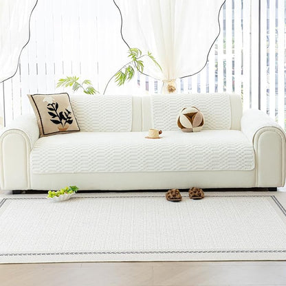 Plush Warm Sofa Covers Washable, Funny Fuzzy Couch Cover for Dogs Washable, Non-slip Couch Covers for Sectional Sofas, Soft Sofa Slipcover for Pet & Kid(1PC, Beige White, 36"×94", Single Seater)