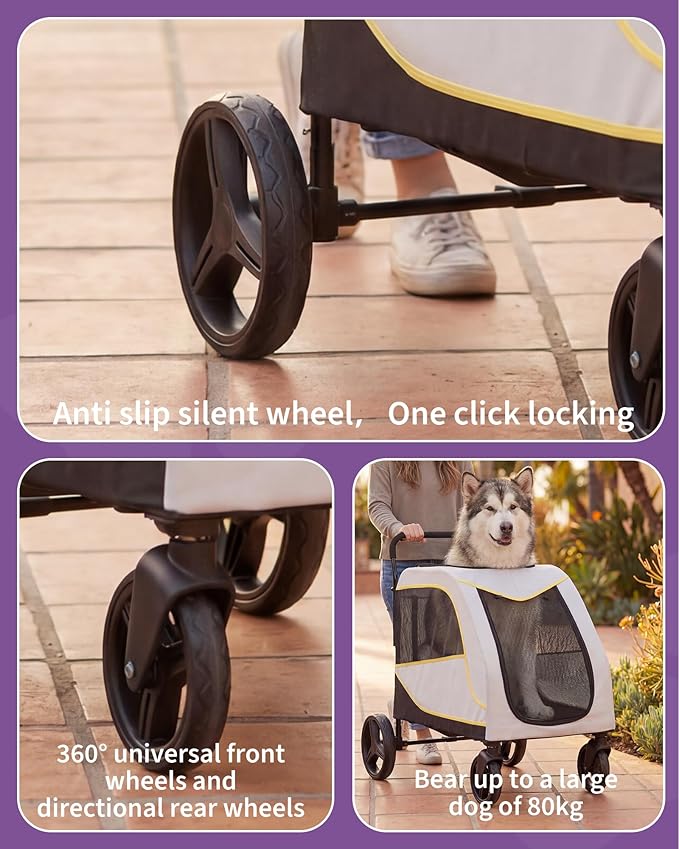 3.6x2.3x3.5Ft Dog Stroller for Large and Medium Dogs, Easy-Fold Dual Entry Pet Wagon with One-Foot Brake, All-Terrain Cart with Air Mesh for Senior Pets Up to 176 Lbs