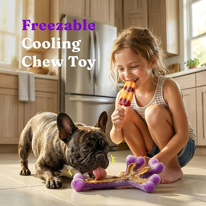 Frienhund 2 Pack Indestructible Dog Chew Toys for Aggressive Chewers - XL Textured Cactus with Grooves for Peanut Butter & Yogurt, Beef Nylon Bones for Large Dogs 20-90 lbs, Easy Chew & Long Lasting
