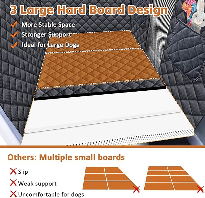 JSTHT Back Seat Extender for Dogs, Hard Bottom Dog Car Seat Cover for Back Seat Support 420lbs Waterproof Back Seat Pet Cover for Dogs Scratchproof Large Dog Hammock Bed for Cars SUV and Truck