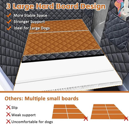 JSTHT Back Seat Extender for Dogs, Hard Bottom Dog Car Seat Cover for Back Seat Support 420lbs Waterproof Back Seat Pet Cover for Dogs Scratchproof Large Dog Hammock Bed for Cars SUV and Truck