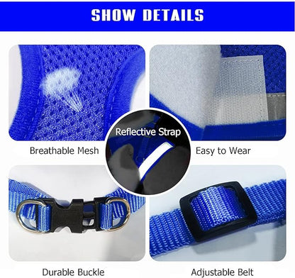 FEimaX Dog Harness and Leash Set for Walking, Soft Mesh Adjustable Easy Control Lightweight Cat Vest Harnesses with Reflective Strips, Escape Proof Small Dogs Cats Vests (Blue, X-Large)