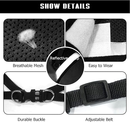 FEimaX Dog Harness and Leash Set for Walking, Soft Mesh Adjustable Easy Control Lightweight Cat Vest Harnesses with Reflective Strips, Escape Proof Small Dogs Cats Vests (Black, Medium)
