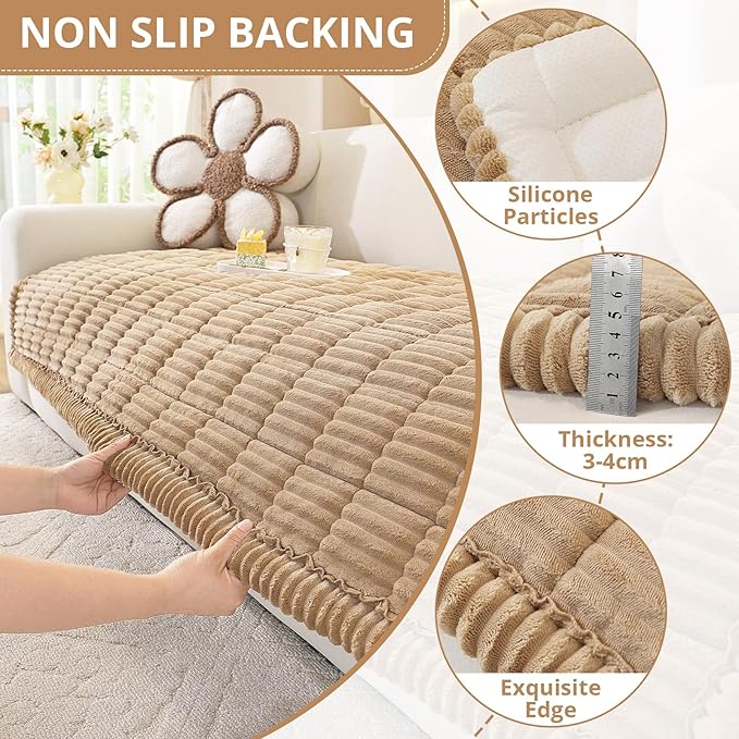 OstepDecor Washable Couch Cover for Dogs, Thick Pet Friendly Sofa Covers, Soft Couch Protector, Paw Cart Sofa Slipcovers, Cushion Protector for Leather, Sectional, Loveseat (27.6" x 47.2", Khaki)