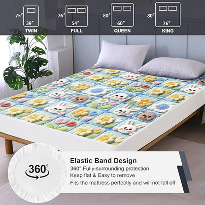 Waterproof Mattress Protector King, Fitted Sheet Style Breathable Mattress Cover with Deep Pocket Fits Up to 18'', Noiseless Bed Cover for Kids Adults Pets, Machine Washable (Squares, 76'' X 80'')