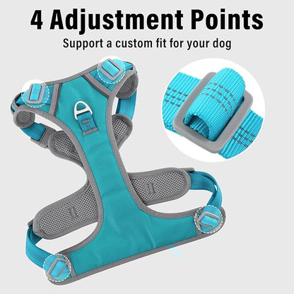 Plutus Pet No Pull Dog Harness, Release at Neck, Reflective Adjustable Dog Vest Harness, Easy Control Handle for Walking, for Small Medium Large Dogs, Cyan, XL
