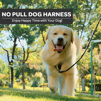 FURRYFECTION Plaid Dog Harness for Large Dogs, Reflective No Pull Adjustable Pet Vest with Front Clip, Leash, Easy Control Handle and Seat Belt, Beige&White, L