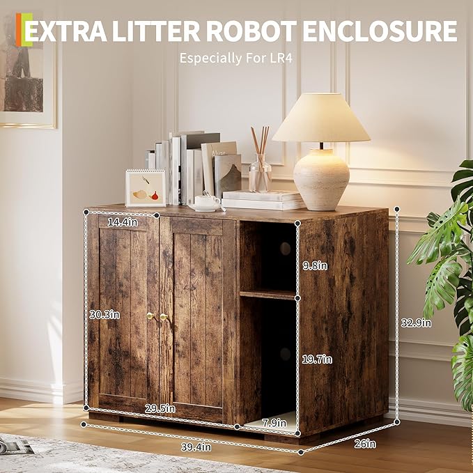 Extra Large Cat Litter Box Enclosure with Scratch Pad, Large Automatic Litter Box Furniture, Dog-Proof Litter Cabinet with Outlet, Space for Cat Stuffs