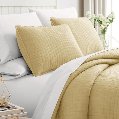 Southshore Fine Living, Inc. Full/Queen Quilt Bedding Set, Cozy Coverlet Queen Size Bedspread, Wrinkle-Free, Pet Hair Resistant Bedding, Full Size Quilt Coverlet w/2 Pillow Shams, Gold