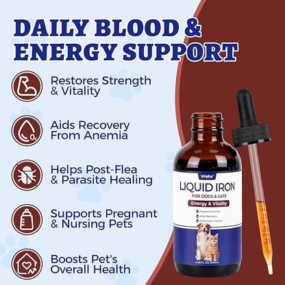 4oz Liquid Iron Supplement for Cats&Dogs-Vitamin B12&C-Cat Anemia Supplements, Hemoglobin Support,Lethargy,Pregnant Cat&Dog Essentials,Kitten & Puppy Supplements-Large Volume