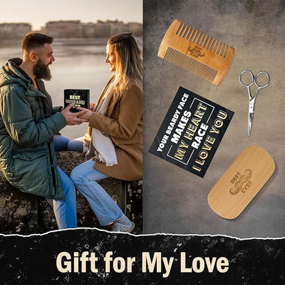 AXIARA Husband Gifts for Him - Beard Kit for Men Grooming and Care with Brush, Comb, Scissors & Storage Bag - Husband Birthday Gift Ideas, Anniversary Retirement Birthday Gifts for Men