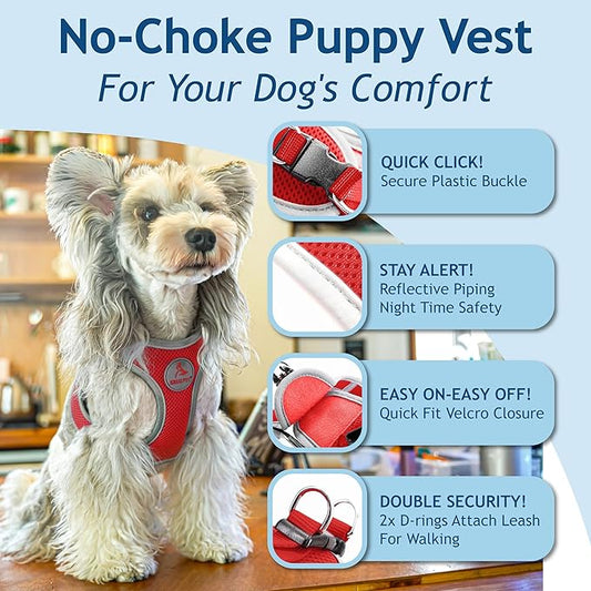 Kruz Dog Harness (Chest 13.5"-14", Weight 4–6 lbs) Athletica Adjustable Heavy Duty No Choke Puppy Vest for Small Dogs Lightweight Air Mesh, Reflective, Puppy Essentials – Red, X-Small