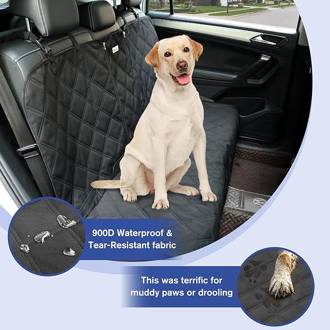 ALLANSING XL Back Seat Cover for Full-Size Trucks/SUVs Rear Split Bench, Heavy Duty 900D Waterproof Non-Slip Car Seat Protector for Messy Kids & Drooling Dogs, Easy Clean (Black)