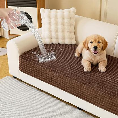 MYSKY HOME 100% Waterproof Couch Cover, Couch Covers for Dogs Washable, Non Slip Couch Covers for 3 Cushion Sofa Pet Friendly, Sofa Cover Slipcover Furniture Protector Dog Bed Cover, Brown, 35"x70.9"