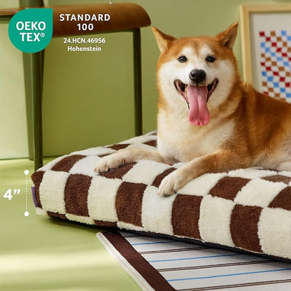 LE SURE XLarge Dog Bed-Thick Shredded Chopped Foam Pet Bed as Gift for Indoor with Removable Cover, Cute Modern Fuzzy Plush & Anti Slip Bottom, Brown