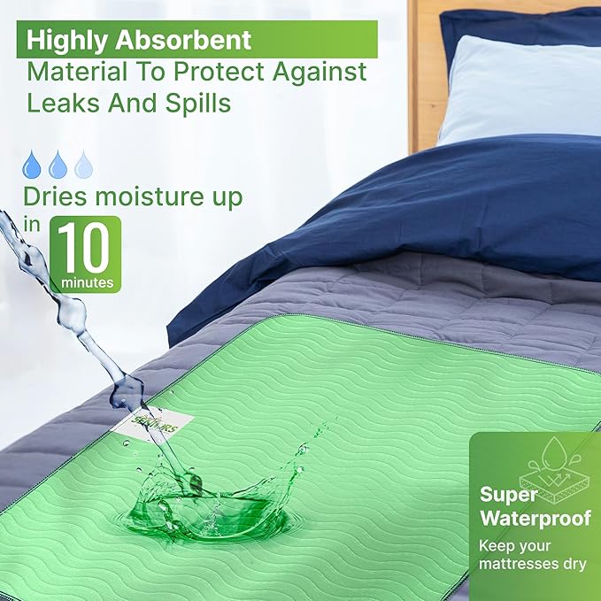 Bed Pads Washable Waterproof 34"x36"- Pack of 2 Incontinence Bed Pads & Washable Pee Pads for Adults - Dementia Products for Elderly & Elderly Assistance Products - Reusable Pee Pads for Dogs & Kids