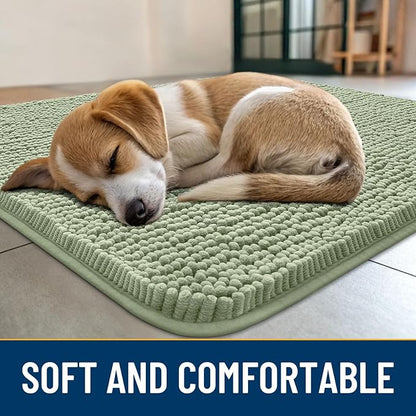 Smiry Dog Door Mat for Muddy Paws 47x32, Absorbs Moisture and Dirt Doormat, Non-Slip Washable Quick Dry Chenille Front Door Mat Indoor Entrance, Entryway Carpet for Inside Floor, Sage Green