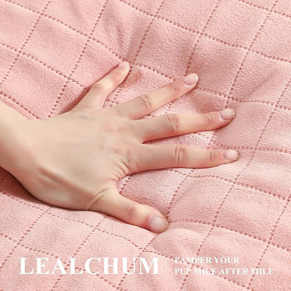 Lealchum Dog Car Seat for Medium/Large Dogs,2 Clip-On Safety Leashs for 2 Small Dogs,Removable and Washable Comfy Pet Car Seat,Easy to Install and Clean (Pink, Large)