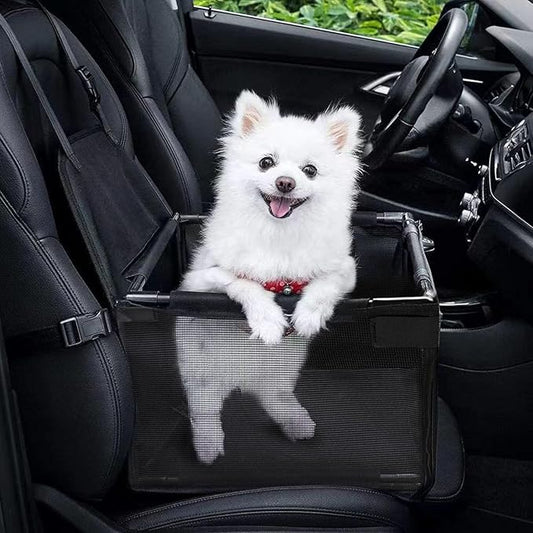 GENORTH Dog Car Seats for Small and Medium Dogs,Portable Puppy/Pet Car Booster Seat with Clip-On Leash and Mesh Window for Pet Up to 20 lbs