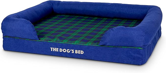 The Dog’s Bed Orthopedic Memory Foam Dog Bed with Bolsters for Large Dogs, High Density Support Mattress, Low Front Entry, Removable Washable Cover, Oxford Fabric, Black Watch Tartan, Large