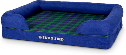 The Dog’s Bed Orthopedic Memory Foam Dog Bed with Bolsters for Large Dogs, High Density Support Mattress, Low Front Entry, Removable Washable Cover, Oxford Fabric, Black Watch Tartan, Large