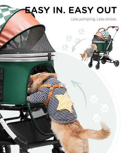 GTPLAYER Pet Stroller for Dogs & Cats, 3-in-1 Foldable Pet Strollers with Detachable Carrier, 360° Swivel Front Wheels & Rear Brakes, Up to 45 lbs, Green