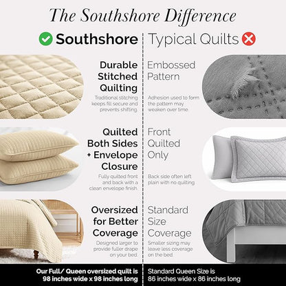 Southshore Fine Living, Inc. Quilts, Full/Queen Size Quilt Bedding Set, Easy Care Stain & Pet Hair Resistant Bedding, Coverlet Queen Size/Full Size Beige Bedspread with 2 Pillow Shams, Soft Sand