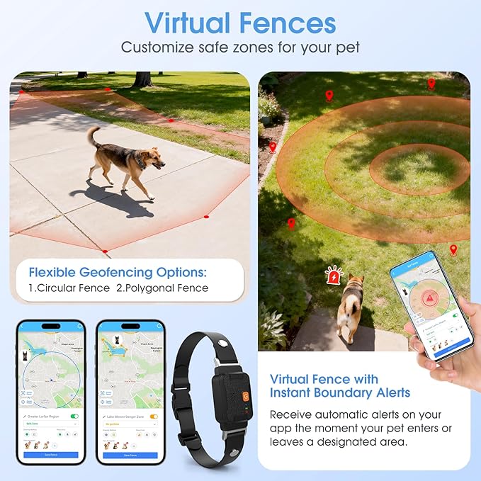 GPS Pet Tracker for Dogs and Cats - 12 Months Free Membership, Real-Time Tracking, Health Monitoring, Historical Route Recording, Virtual Geofence, IP67 Waterproof, 14-Day Battery Life