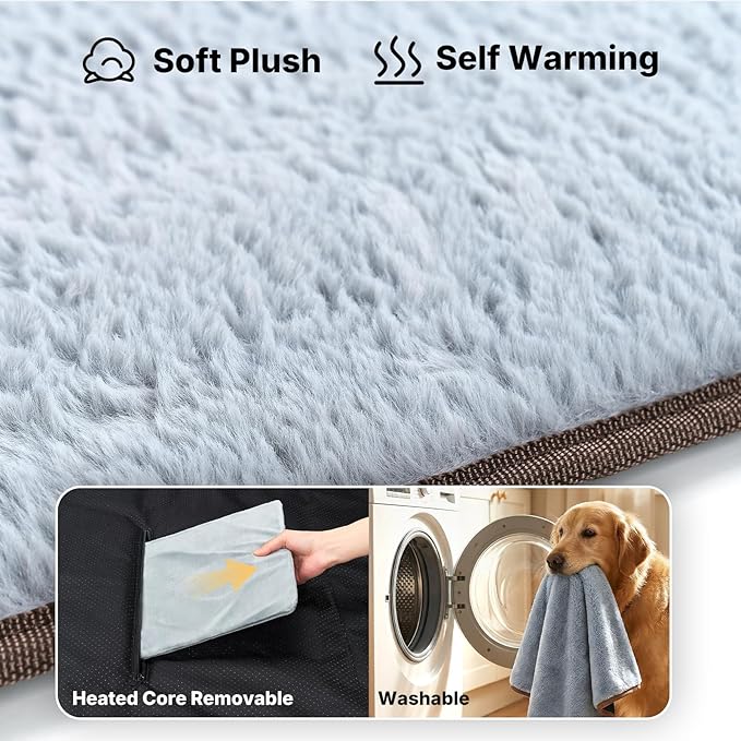 Veehoo Elevated Dog Bed with Plush Heated Mat, Raised Dog Bed with Waterproof Heating Pads for Cats & Dogs Outdoor Indoor, Heated Dog Sofa Bed with Power Line Protection Tube, 50.4" x 33.5", Grey